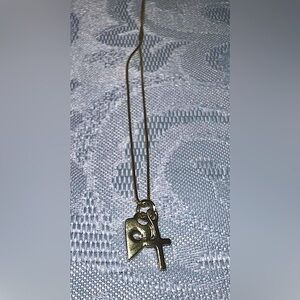 Me & Ro Gold Small Heart with Diamond and Cross Necklace Pendant with Chain